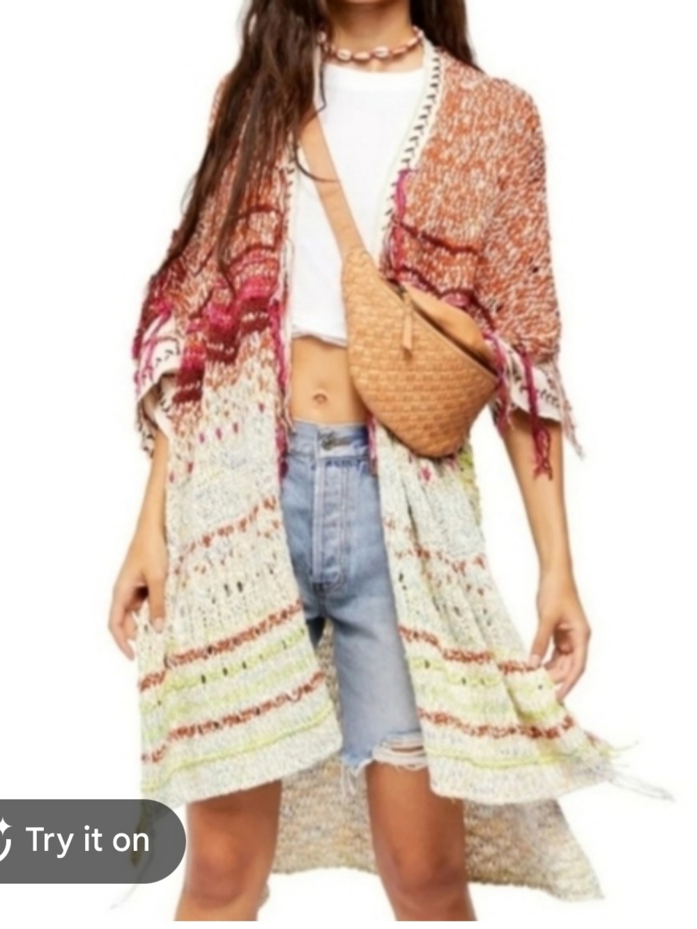 Free People Boho skies the limit Open-Front Knit Cardigan size M
